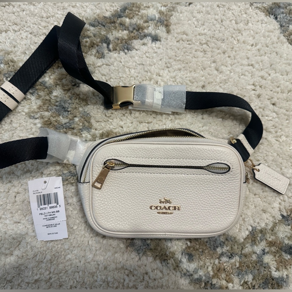 Coach Cream Crossbody Bag with Black Strap